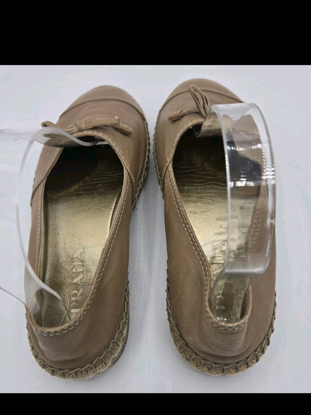 Prada Nappa Leather Espadrilles Tan Brown Bow Italy Womens Size 35 US 5 - Picture 8 of 14